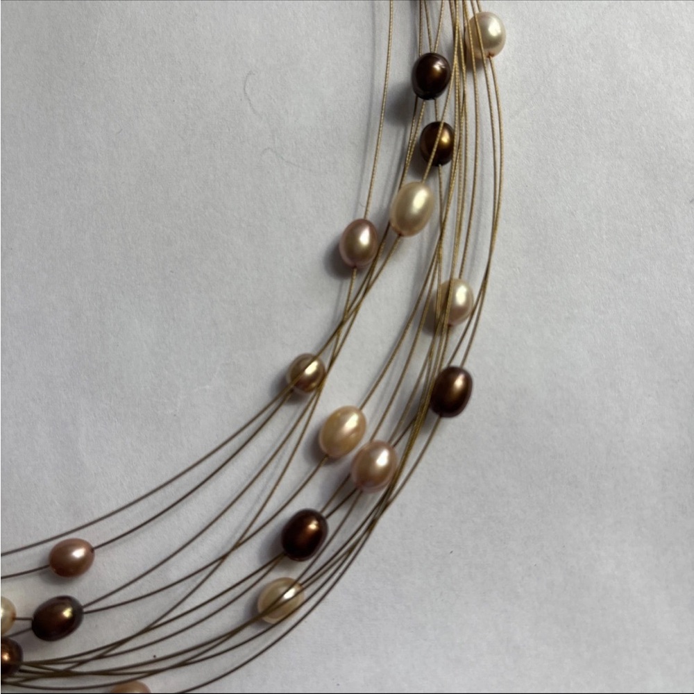 Honora Multi Color - brown, cream, pink - Strand Floating Necklace NEW w Box
